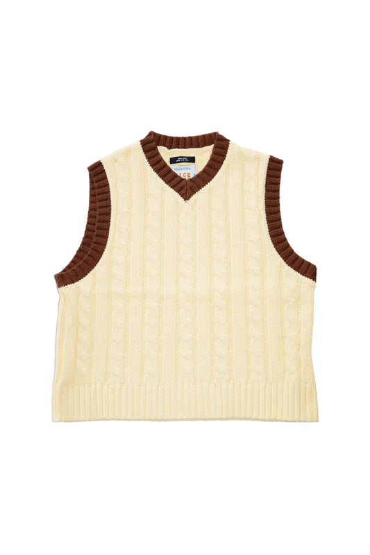 CABLE KNIT RINGER VEST (LIGHT YELLOW)