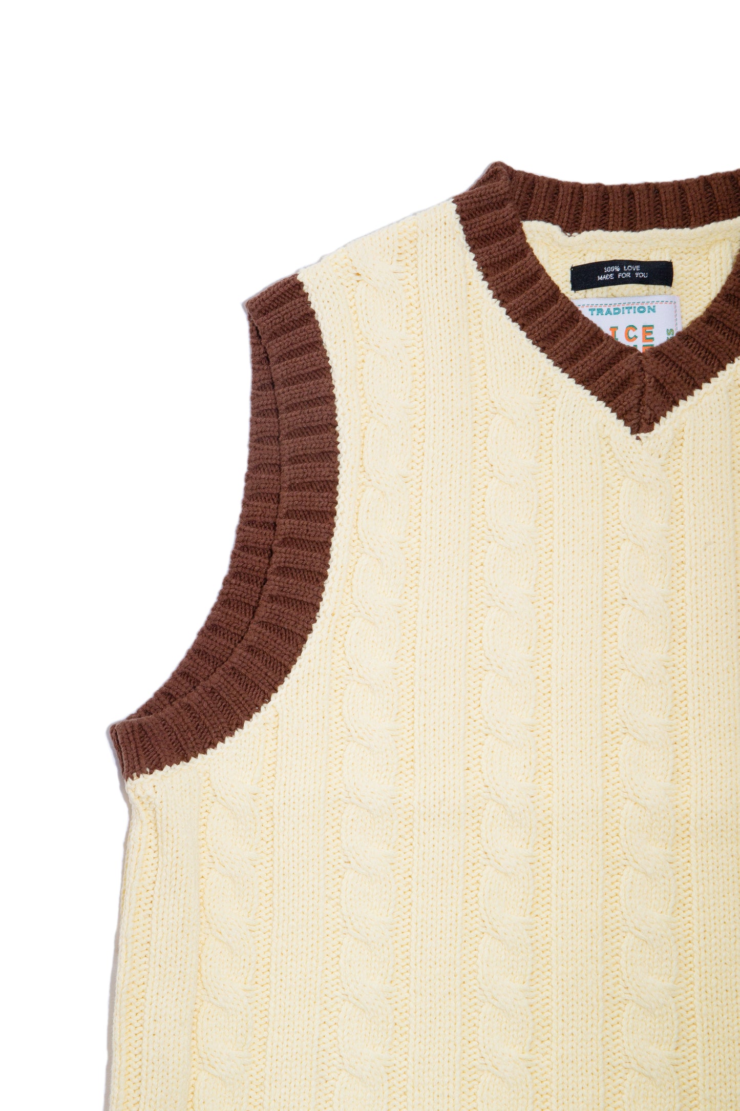 CABLE KNIT RINGER VEST (LIGHT YELLOW)