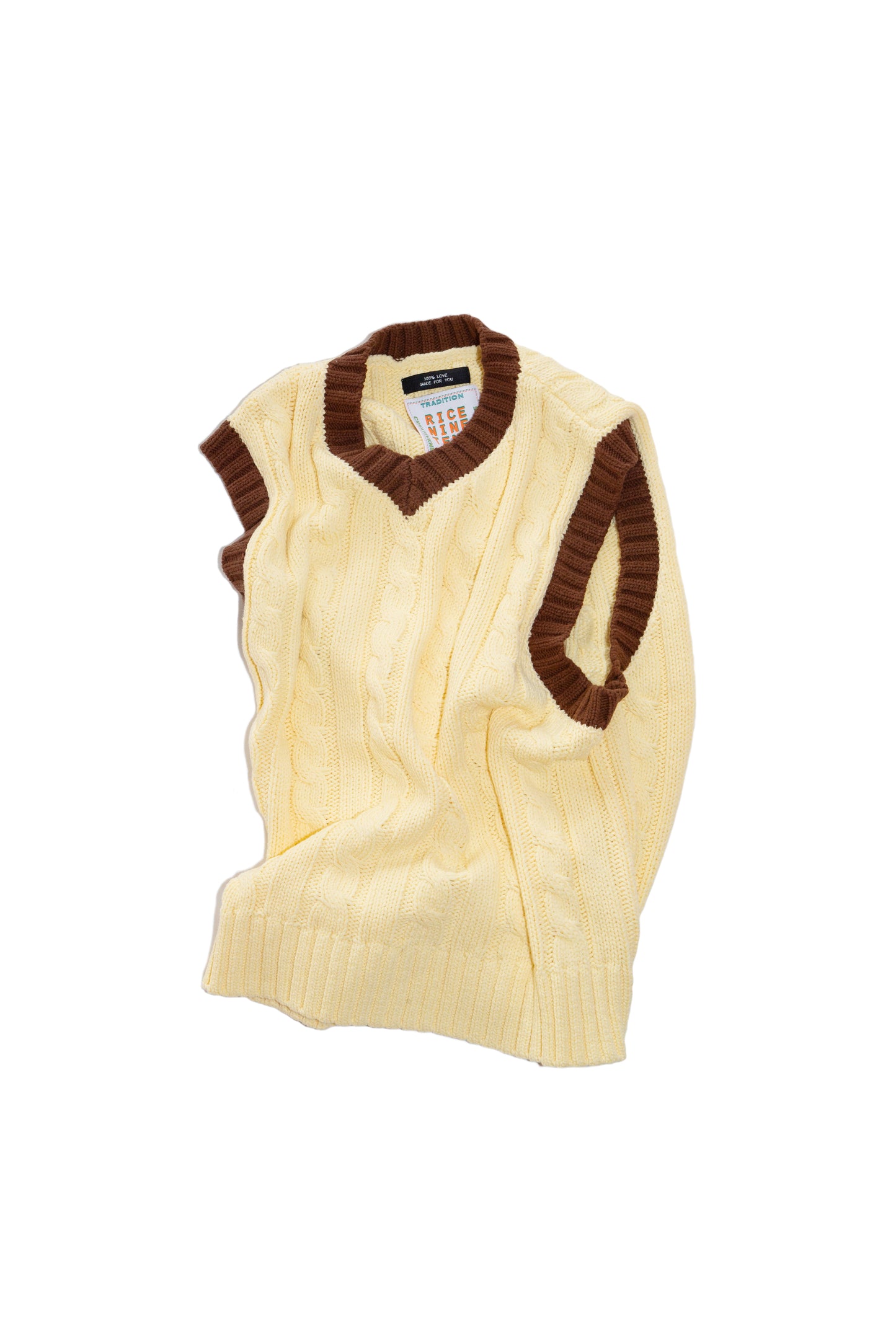 CABLE KNIT RINGER VEST (LIGHT YELLOW)