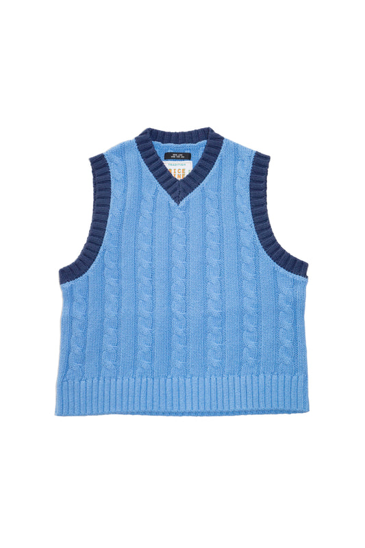 CABLE KNIT RINGER VEST (SAX BLUE)