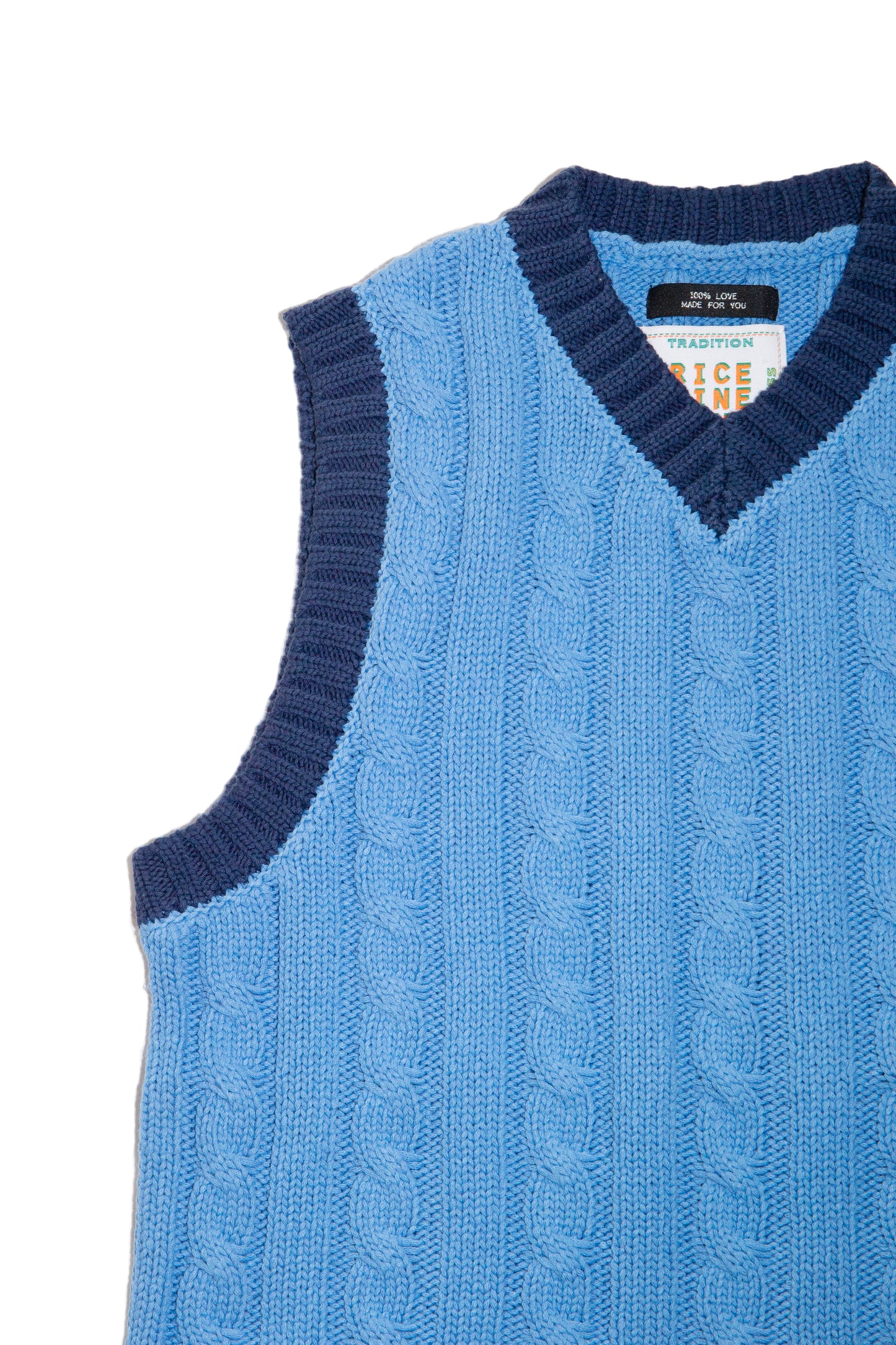 CABLE KNIT RINGER VEST (SAX BLUE) 