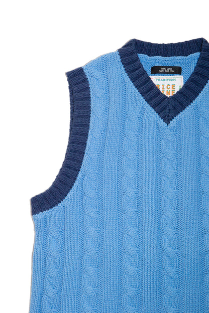 CABLE KNIT RINGER VEST (SAX BLUE) 