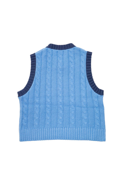 CABLE KNIT RINGER VEST (SAX BLUE) 
