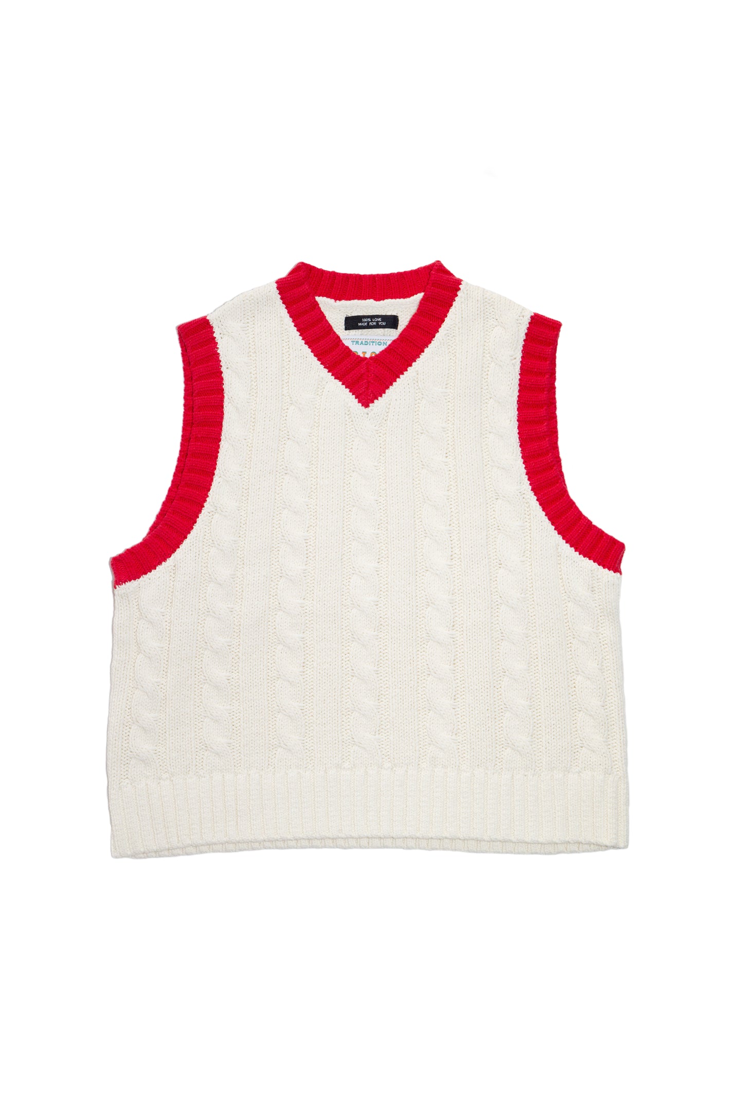 CABLE KNIT RINGER VEST (OFF WHITE) 