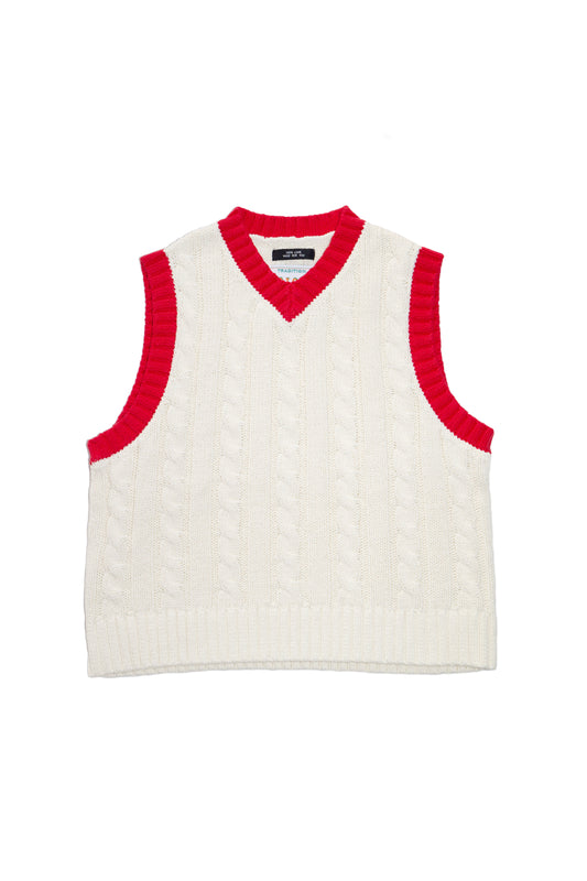 CABLE KNIT RINGER VEST (OFF WHITE)