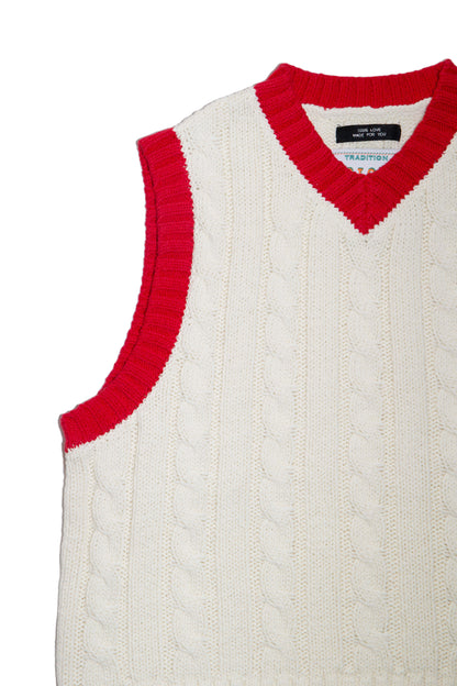 CABLE KNIT RINGER VEST (OFF WHITE) 