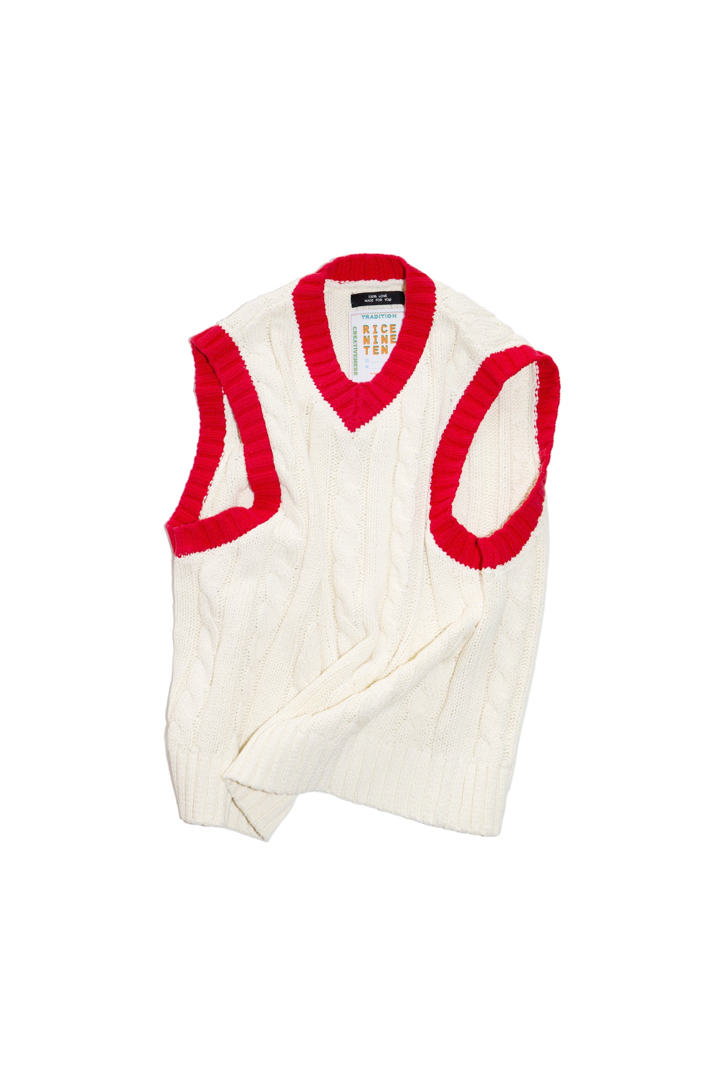 CABLE KNIT RINGER VEST (OFF WHITE) 