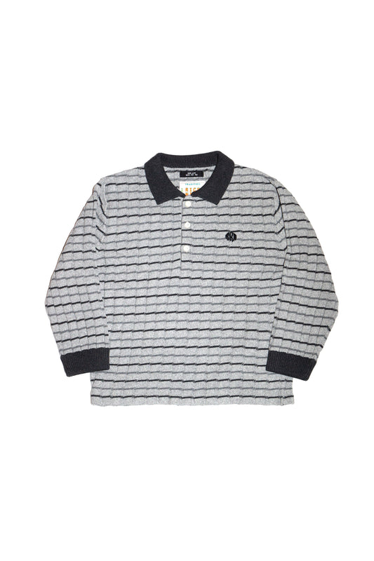KNITTED CROPPED POLO SHIRT (LIGHT GRAY)