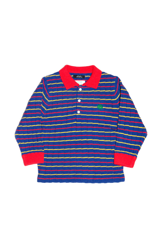 KNITTED CROPPED POLO SHIRT (BLUE)