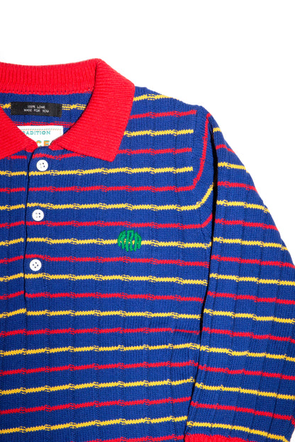 KNITTED CROPPED POLO SHIRT (BLUE)