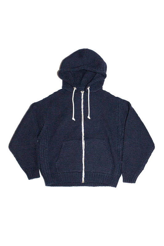 HAND KINITTED ZIP HOODIE (DARK NAVY)
