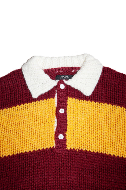 HAND KNITTING RUGBY SHIRT (WINE RED)