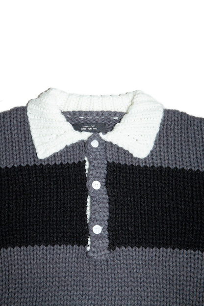 HAND KNITTING RUGBY SHIRT (DARK GRAY)