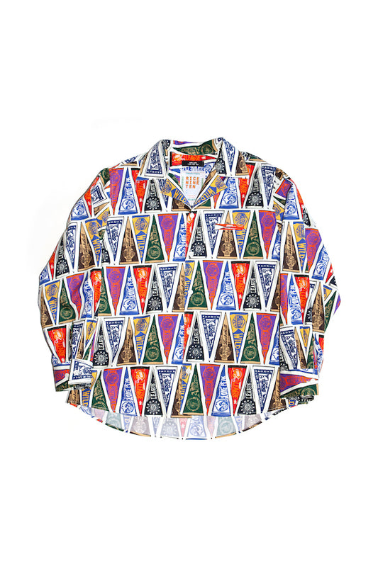 COLLEGE PENNANT OPEN COLLAR SHIRT (OFF WHITE)