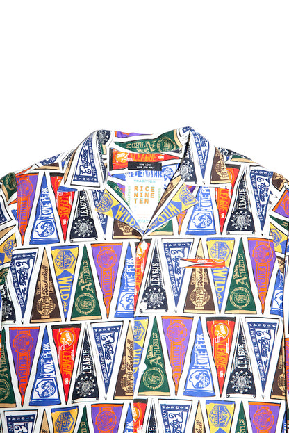 COLLEGE PENNANT OPEN COLLAR SHIRT (OFF WHITE)