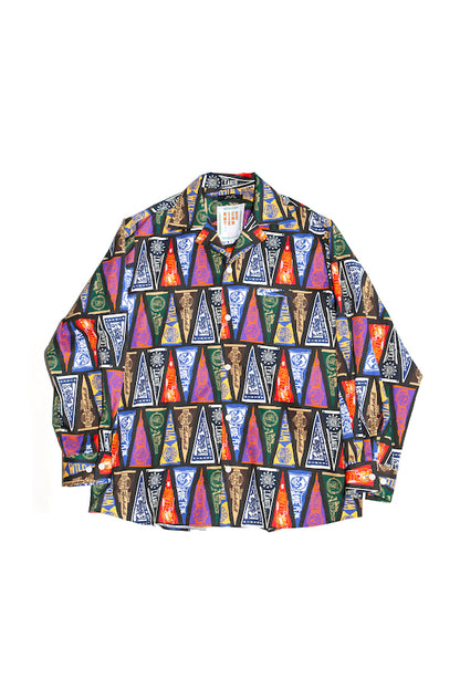 COLLEGE PENNANT OPEN COLLAR SHIRT (BLACK)