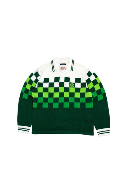 KNITTING CHECKERD GAME SHIRT(GREEN)