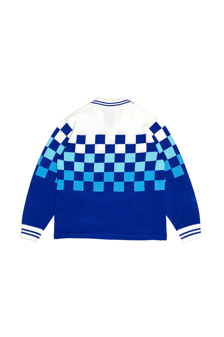 KNITTING CHECKERD GAME SHIRT(BLUE)