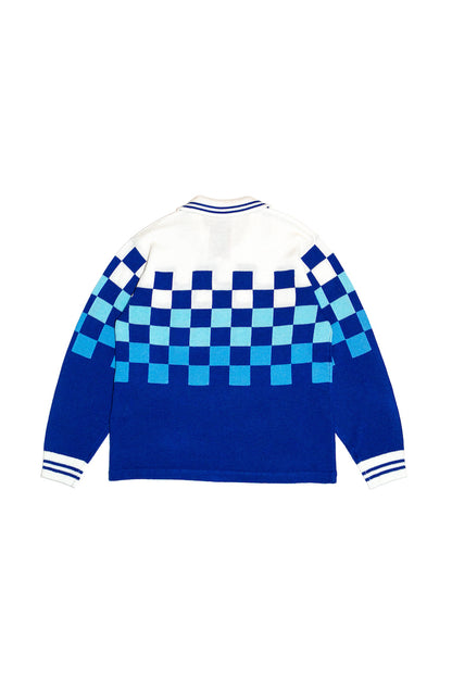 KNITTING CHECKERD GAME SHIRT(BLUE)