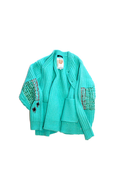 WIDE RIB KNITTED CARDIGAN (TURQUOISE GREEN)