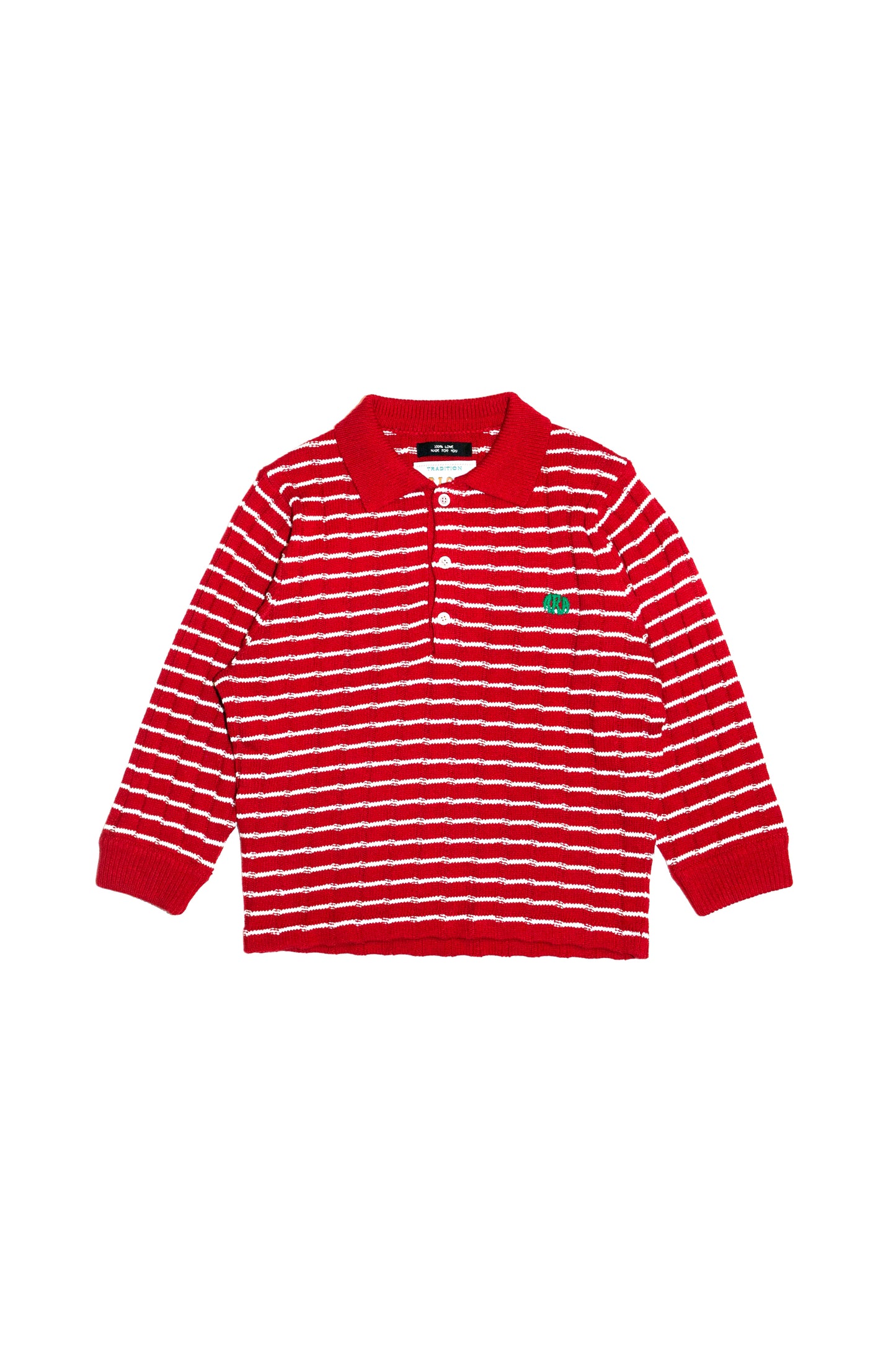 KNITTED CROPPED POLO SHIRT  (RED)