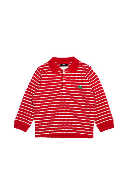 KNITTED CROPPED POLO SHIRT  (RED)