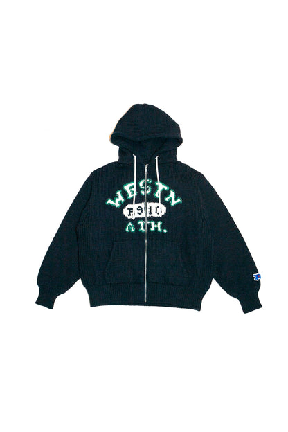 HOME MADE KNITTING ZIP HOODIE  (NAVY)