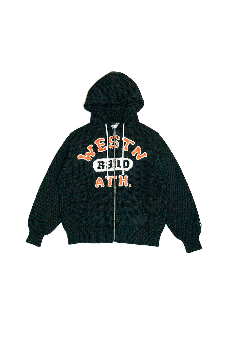 HOME MADE KNITTING ZIP HOODIE  (BLACK)