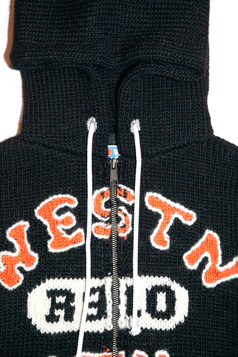 HOME MADE KNITTING ZIP HOODIE  (BLACK)