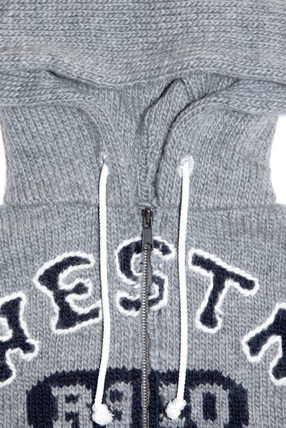 HOME MADE KNITTING ZIP HOODIE  (GRAY)