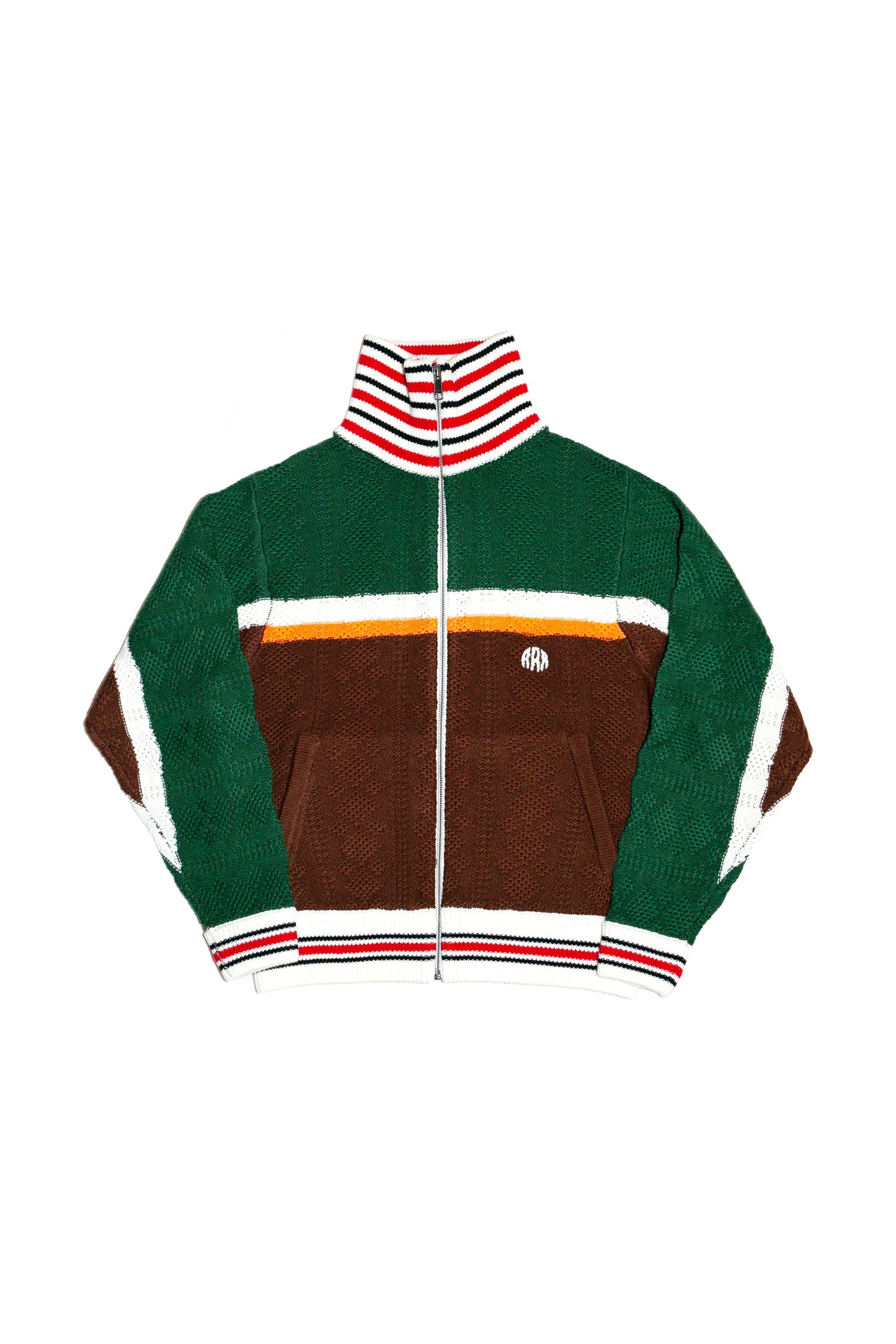 MULTICOLOR KNITTED TRACK JACKET  (DARK GREEN)