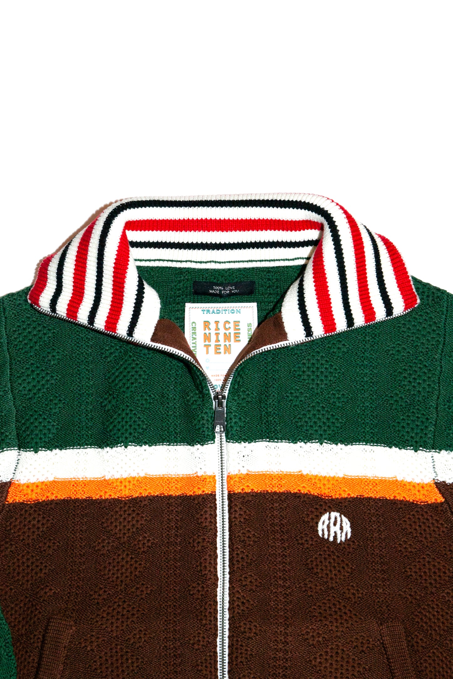 MULTICOLOR KNITTED TRACK JACKET  (DARK GREEN)