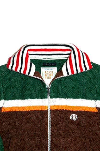 MULTICOLOR KNITTED TRACK JACKET  (DARK GREEN)