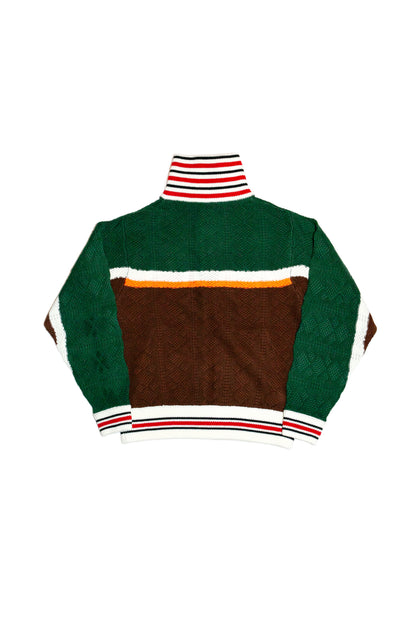 MULTICOLOR KNITTED TRACK JACKET  (DARK GREEN)