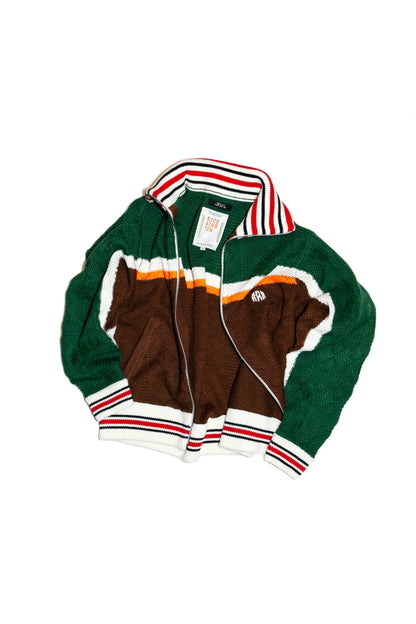 MULTICOLOR KNITTED TRACK JACKET  (DARK GREEN)