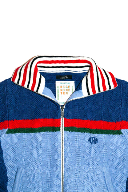 MULTICOLOR KNITTED TRACK JACKET  (NAVY BLUE)