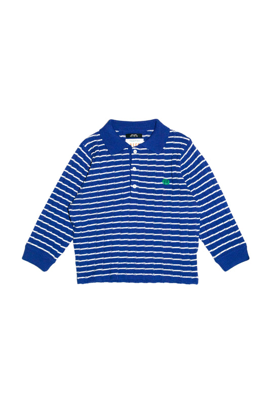 KNITTED CROPPED POLO SHIRT (BLUE)