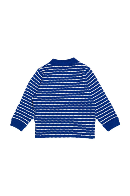 KNITTED CROPPED POLO SHIRT  (BLUE)