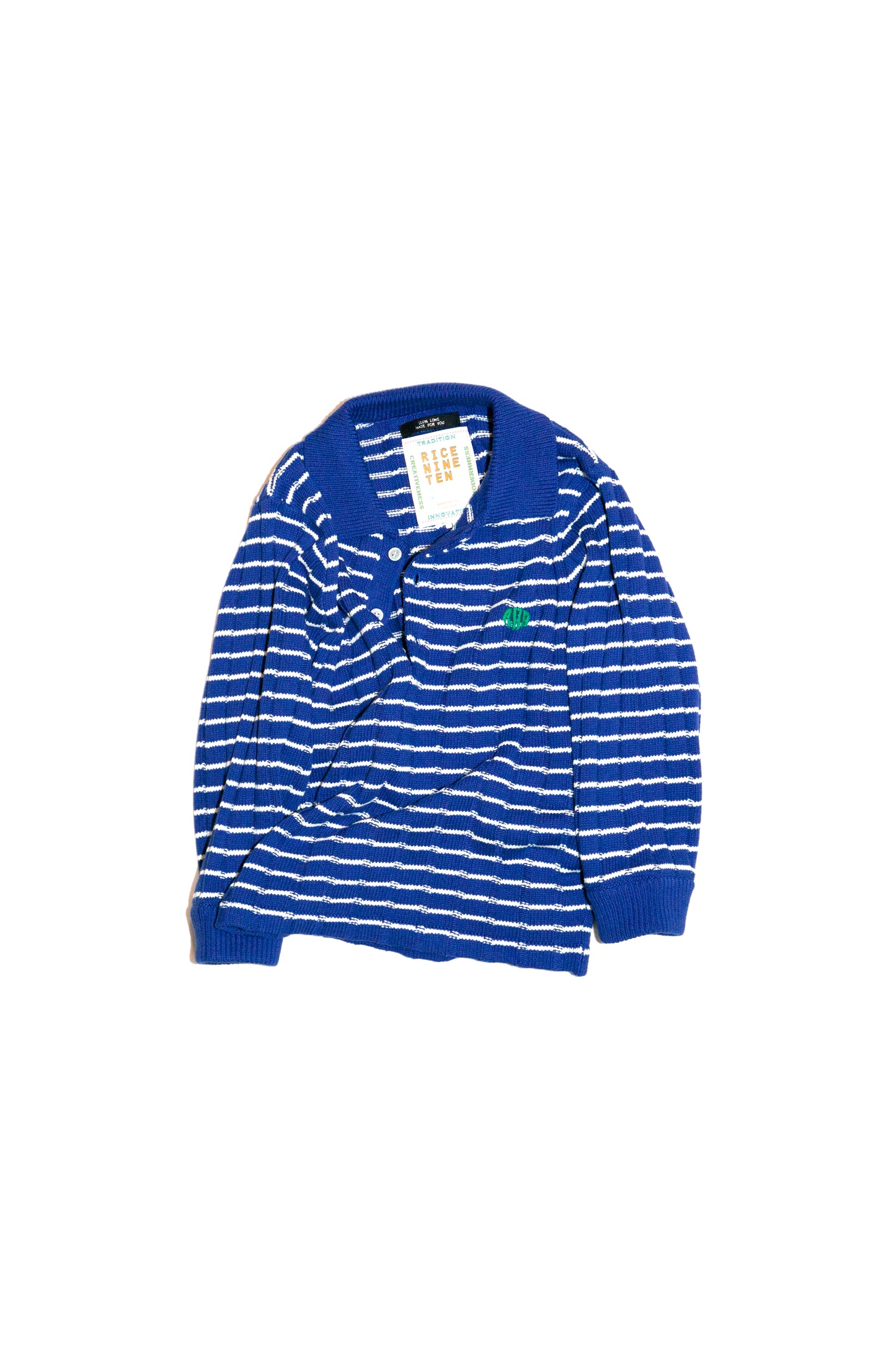KNITTED CROPPED POLO SHIRT  (BLUE)