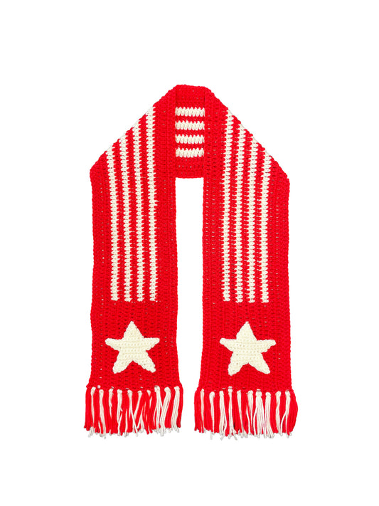 HAND KNITTED CROCHET SCARF (RED)